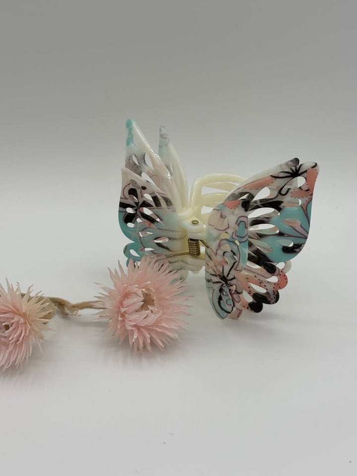 Peach Blue Butterfly - Hair Claw