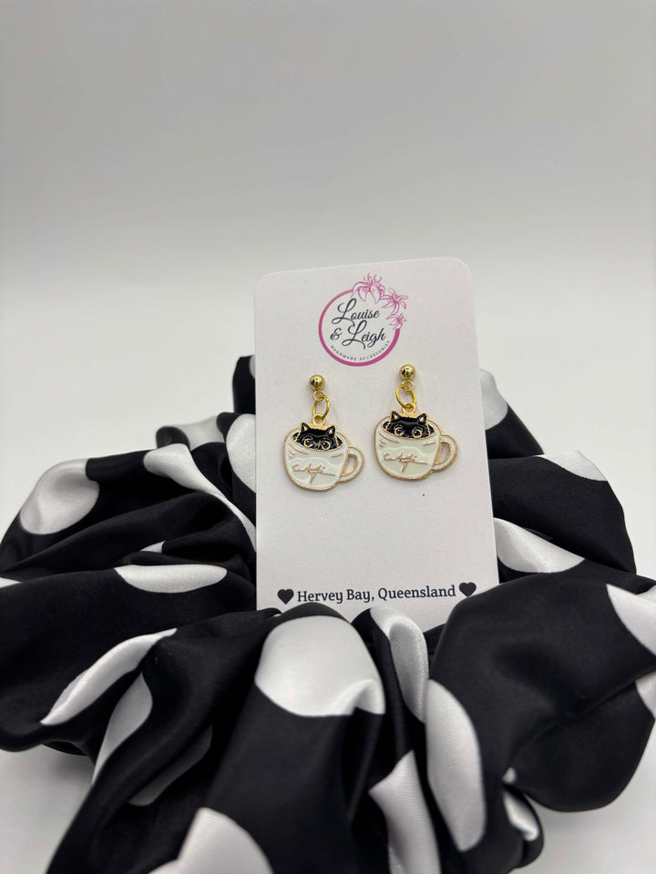 Cat in a Mug - Charm Earrings