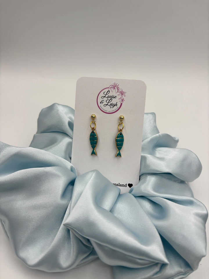 Teal Fish - Charm Earrings