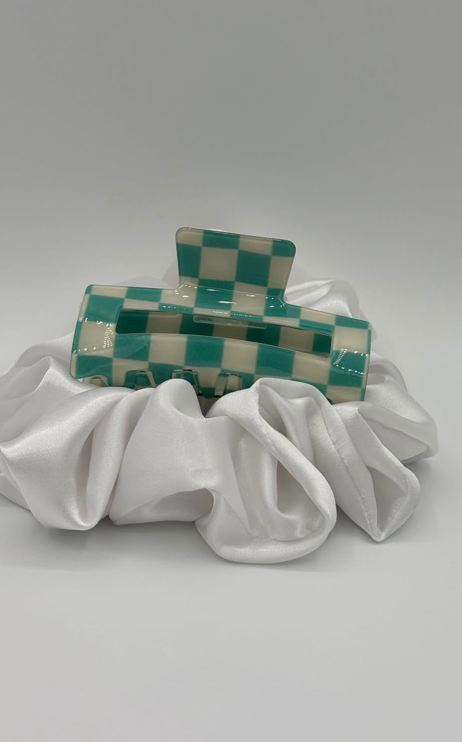 Teal Check - Hair Claw