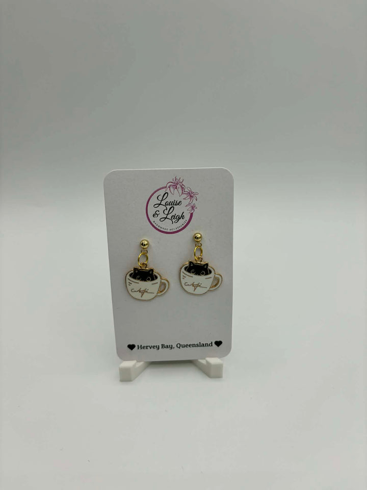 Cat in a Mug - Charm Earrings