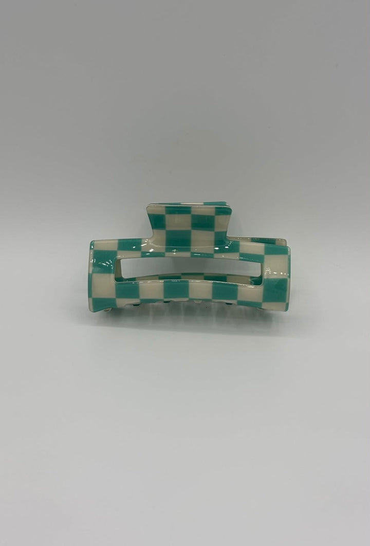 Teal Check - Hair Claw