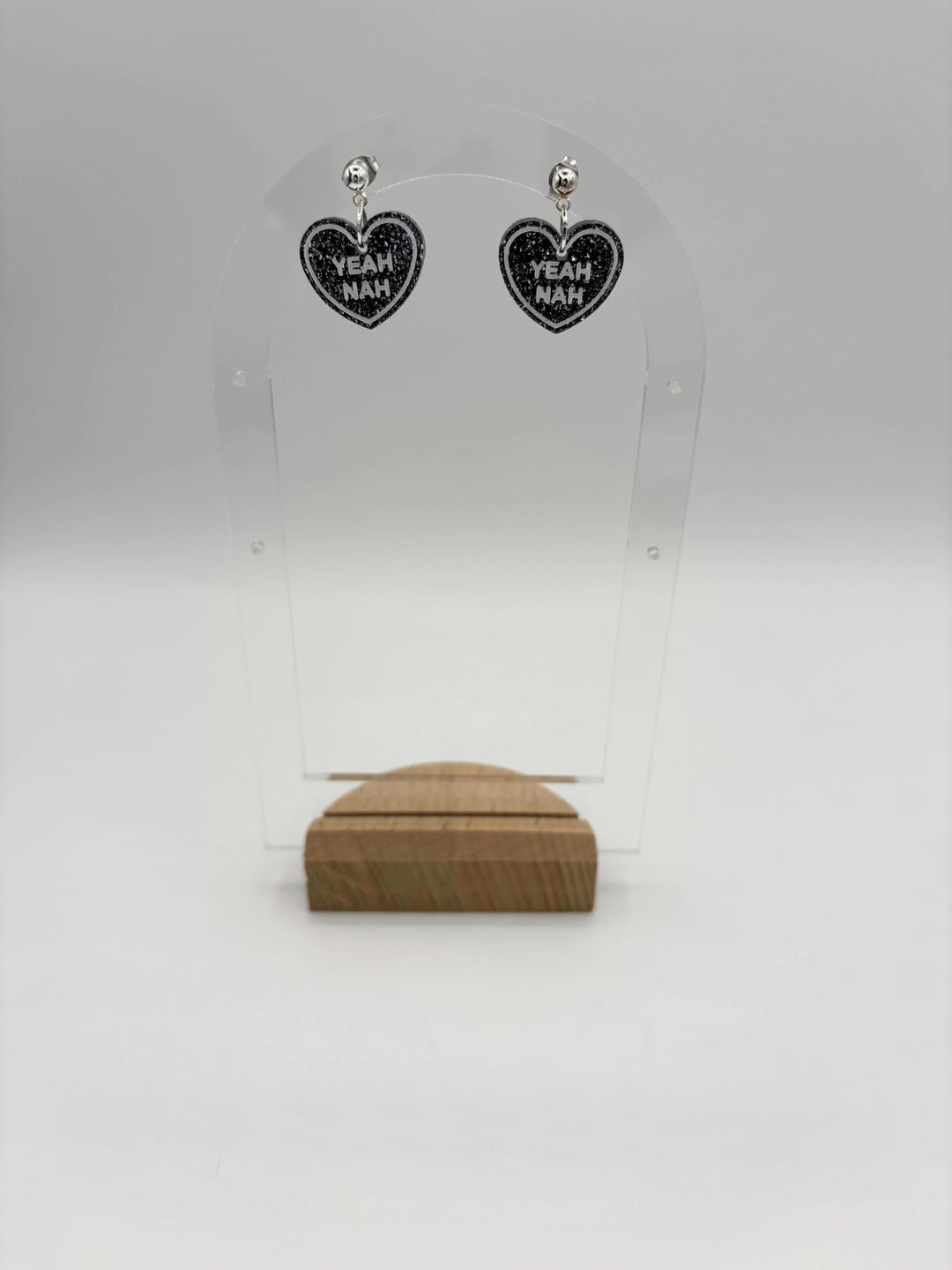 Charcoal Glitter Yeah Nah - Charm Earrings